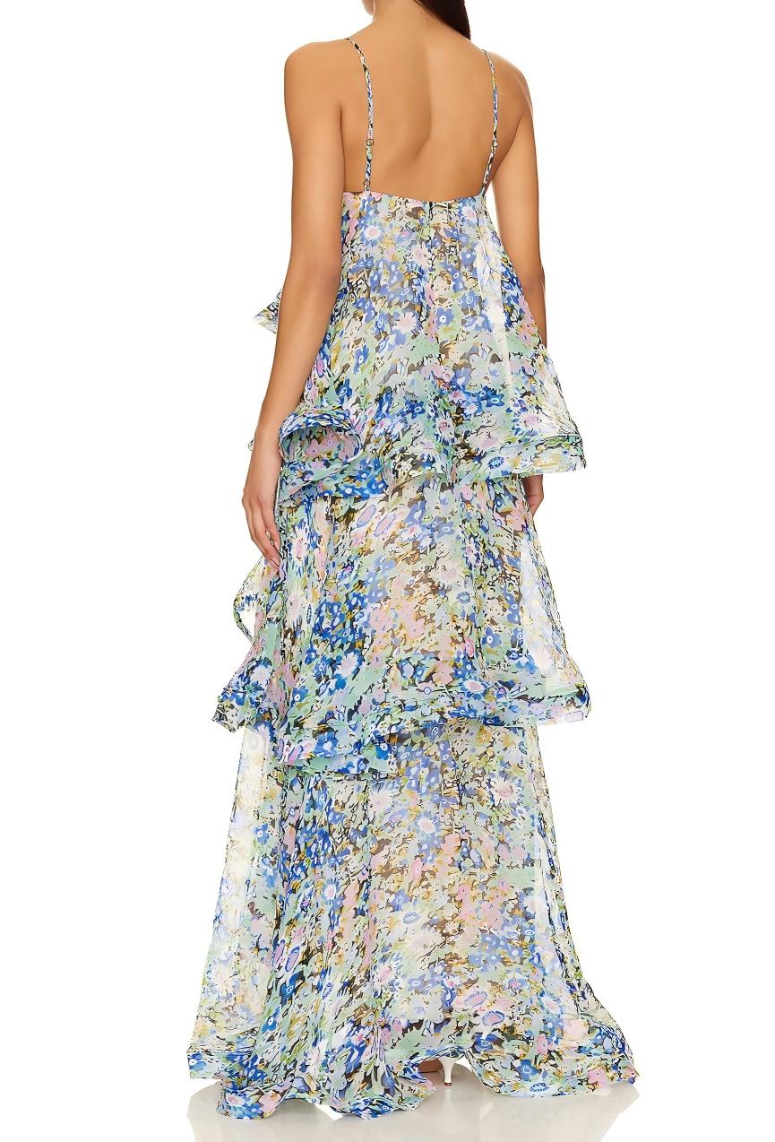 Floral-Print Tiered Maxi Dress with Spaghetti Straps