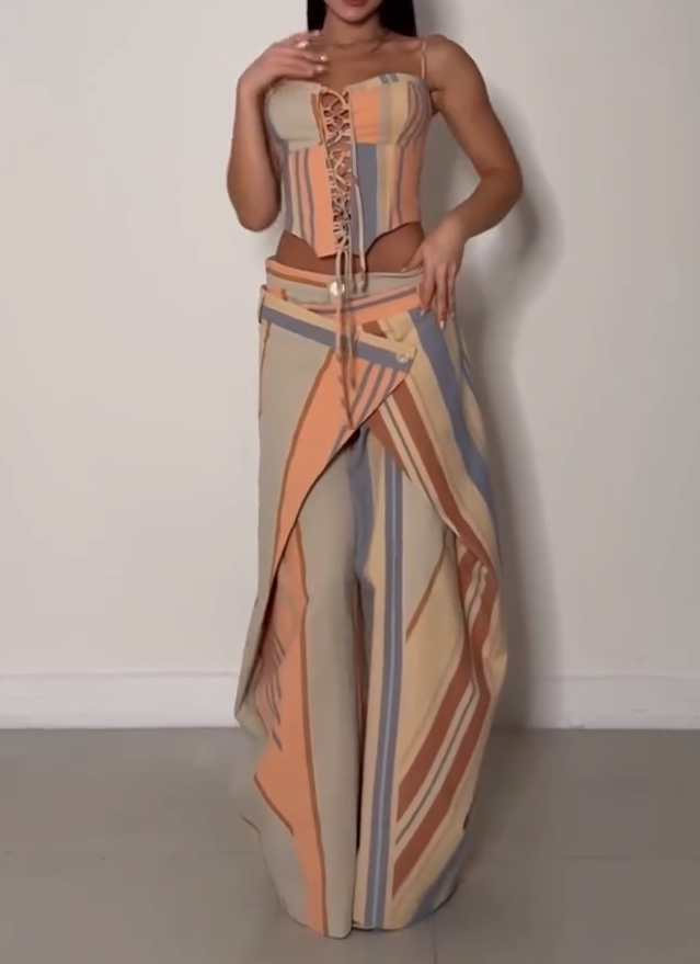 Tight-fitting camisole + irregular trousers set