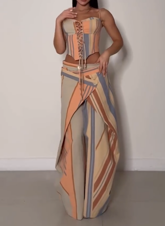 Tight-fitting camisole + irregular trousers set