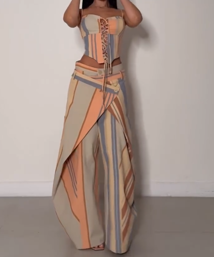 Tight-fitting camisole + irregular trousers set