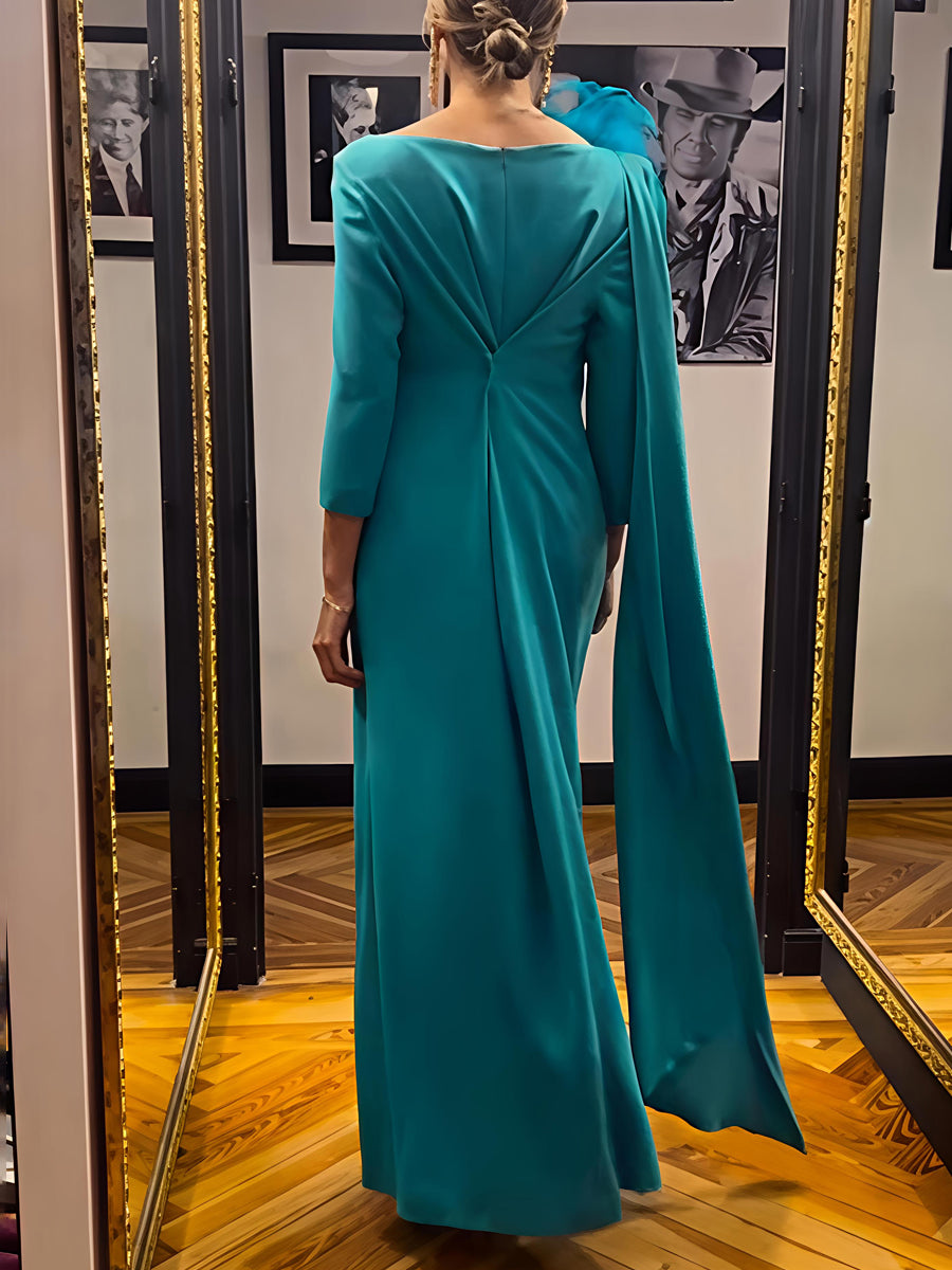 Elegant Wedding Asymmetric Long Sleeve Maxi Dress