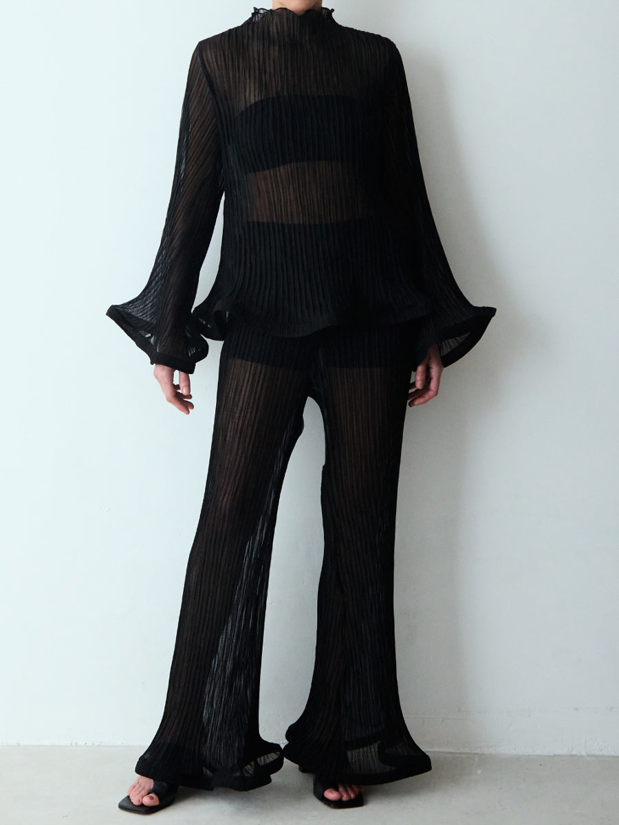 Elegant Pleated Flared Tirm Two Pieces Set