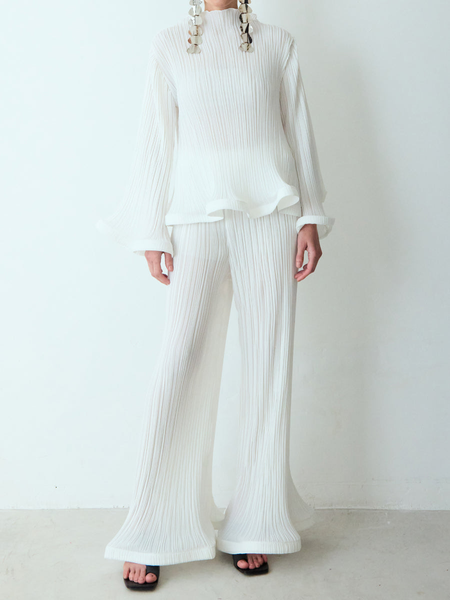 Elegant Pleated Flared Tirm Two Pieces Set