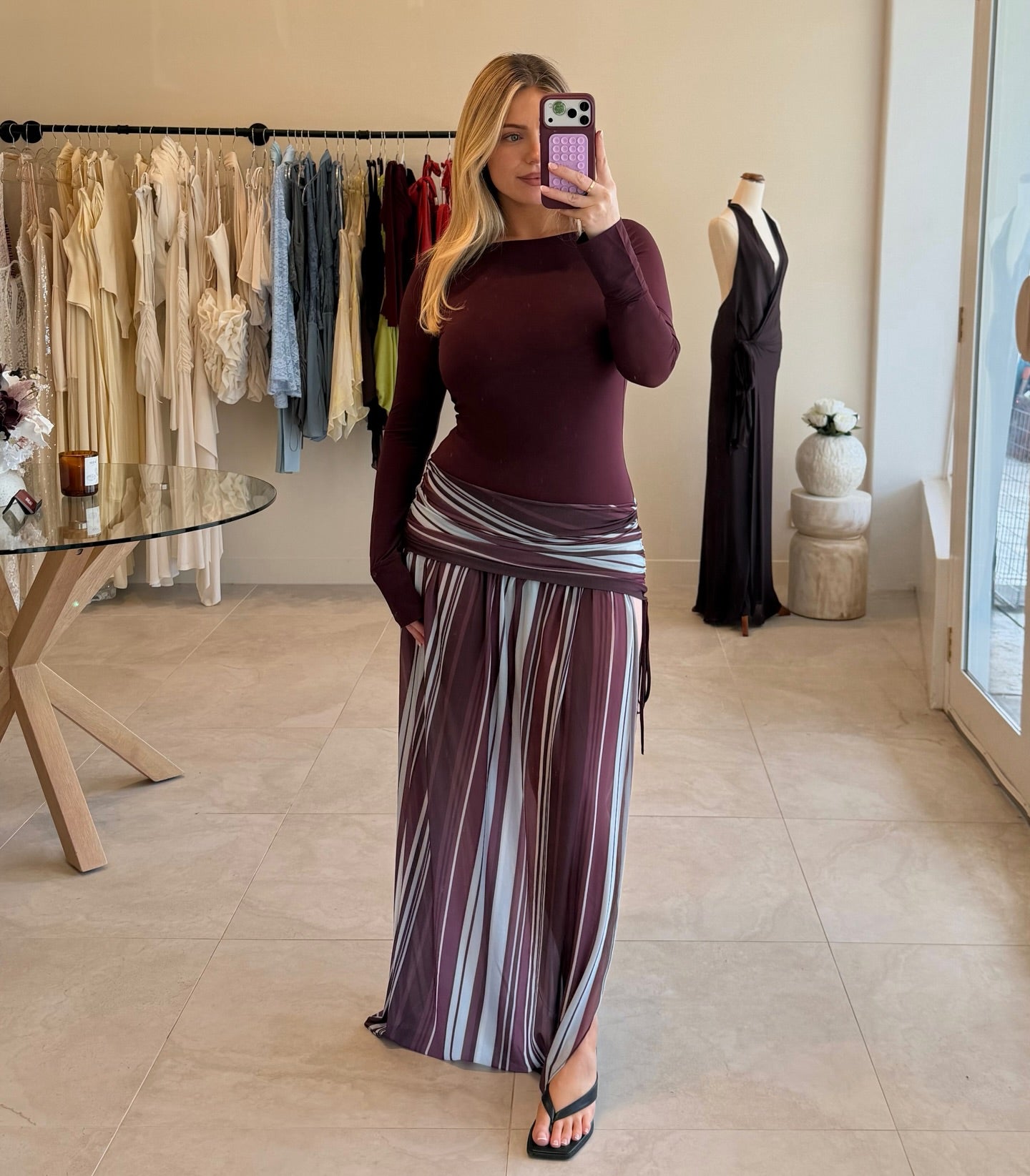 Long Sleeve Maxi Dress in Midnight Stripe