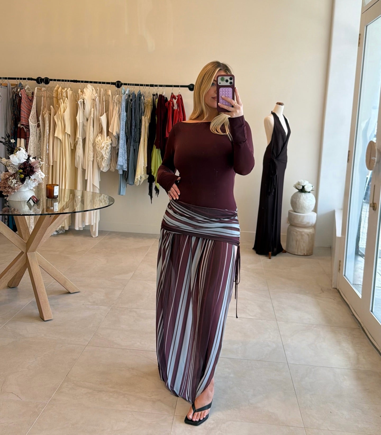 Long Sleeve Maxi Dress in Midnight Stripe