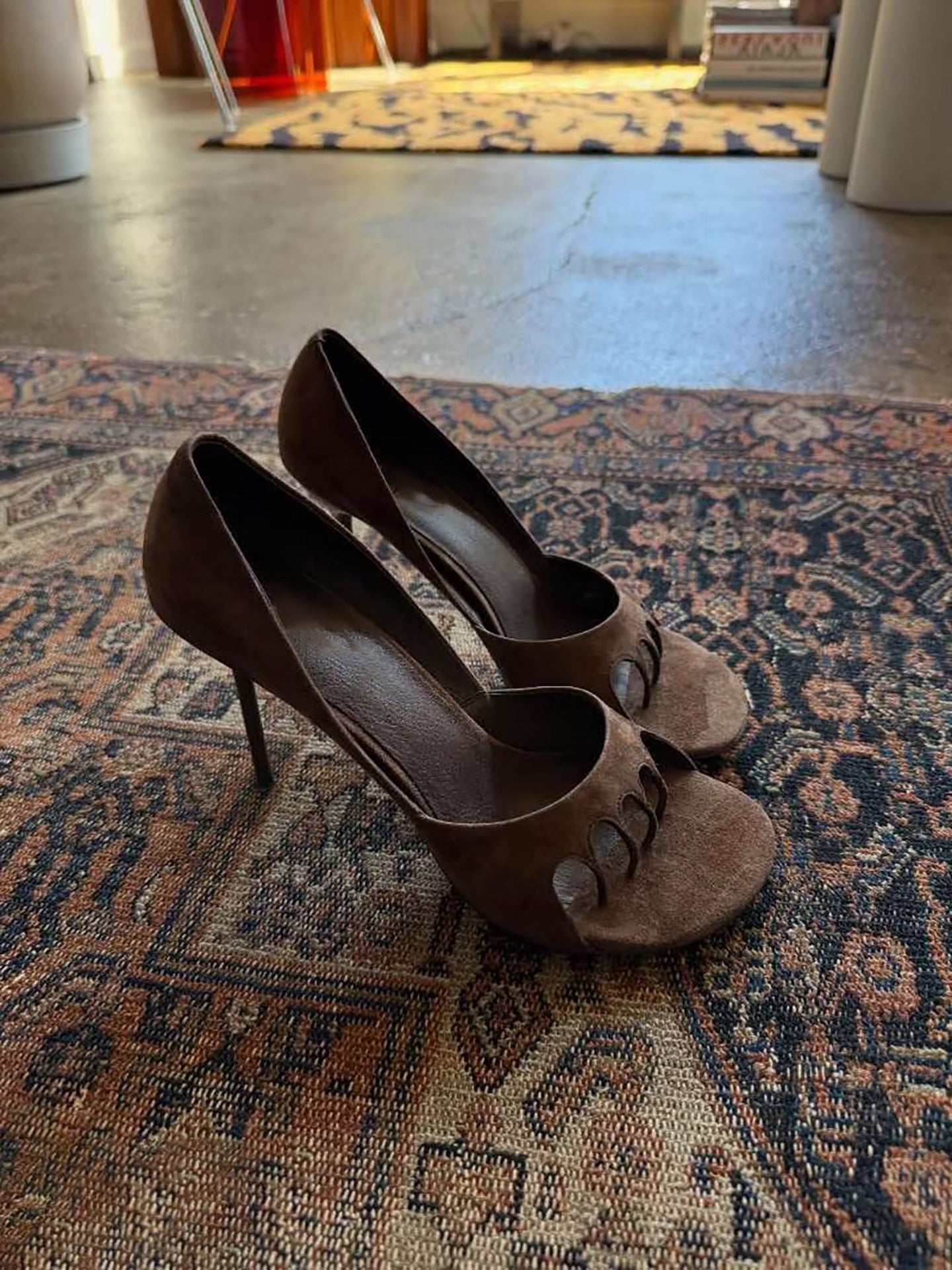 Suede stiletto flip-flops