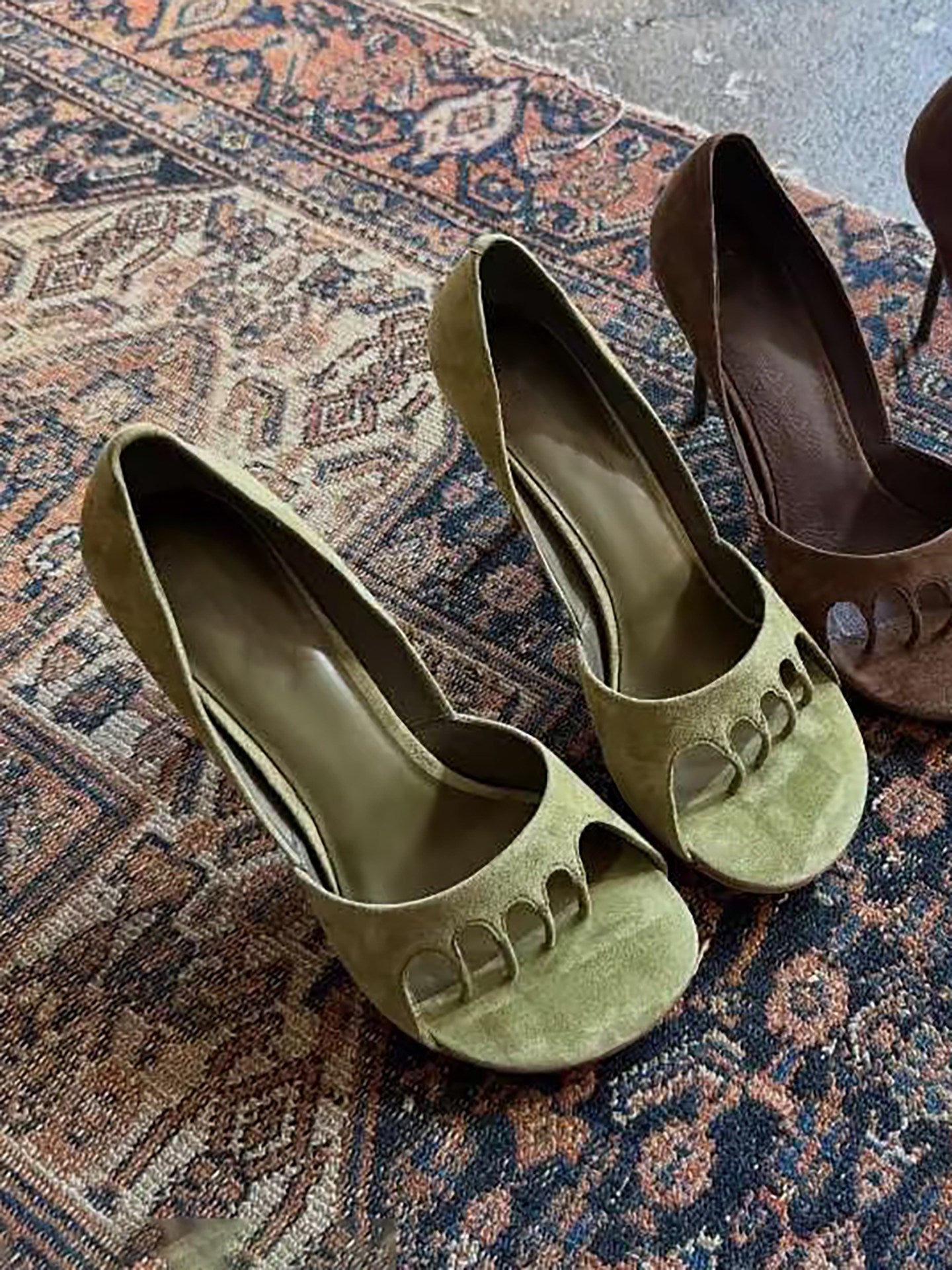 Suede stiletto flip-flops