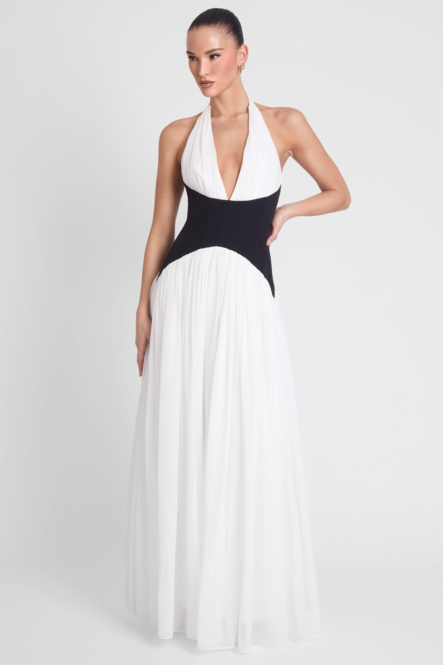 Contrast Corset Maxi Dress - Black & White