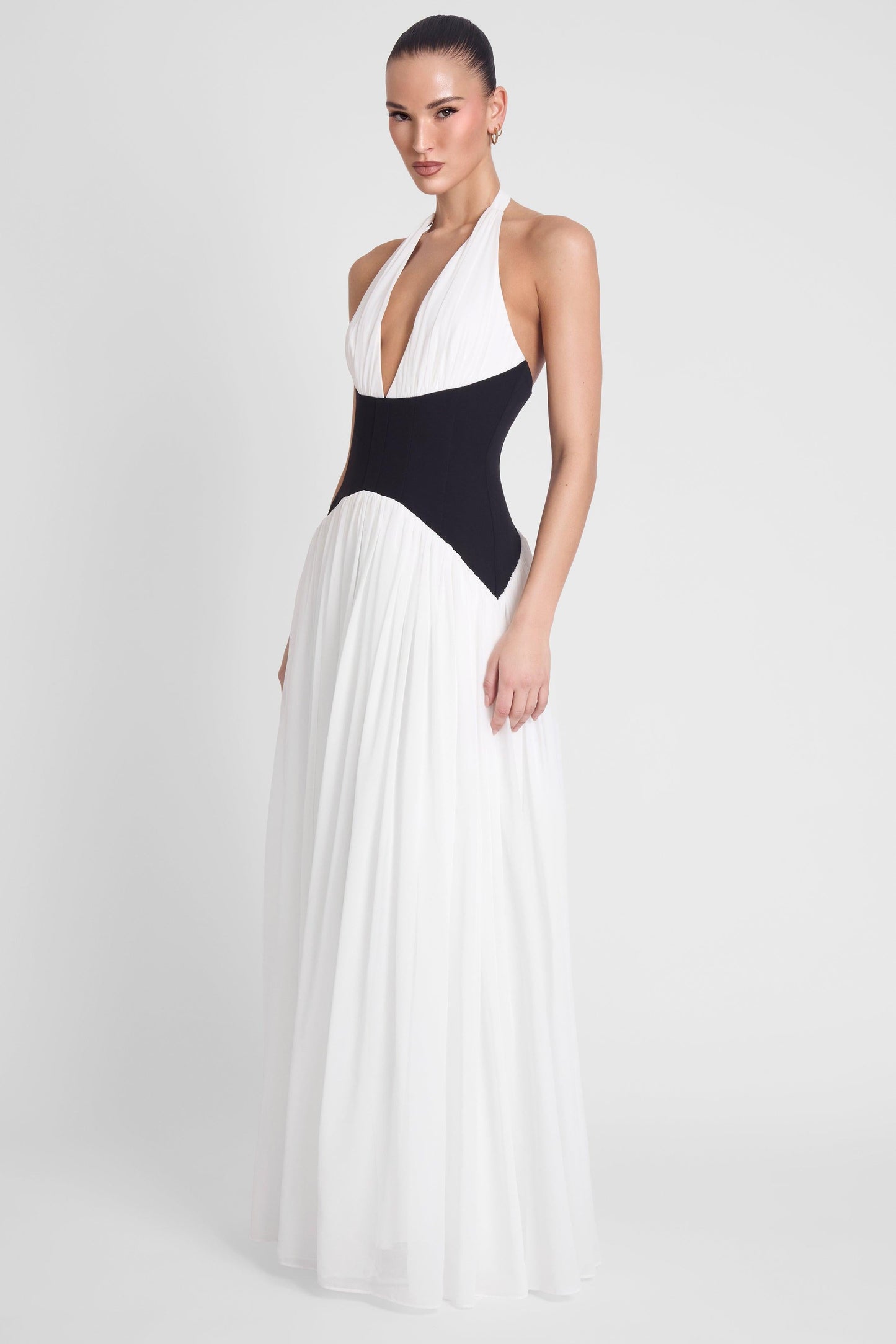 Contrast Corset Maxi Dress - Black & White