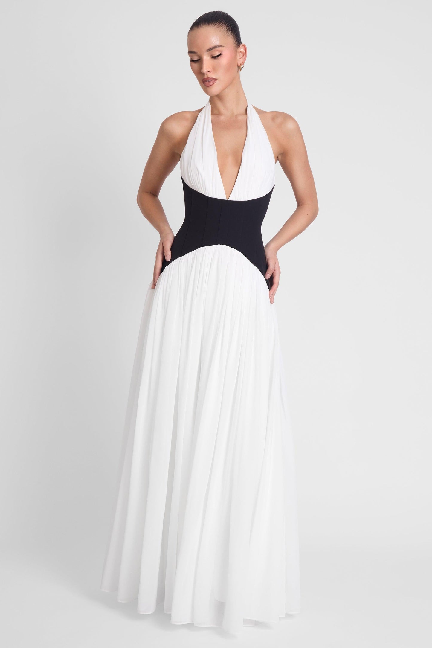 Contrast Corset Maxi Dress - Black & White