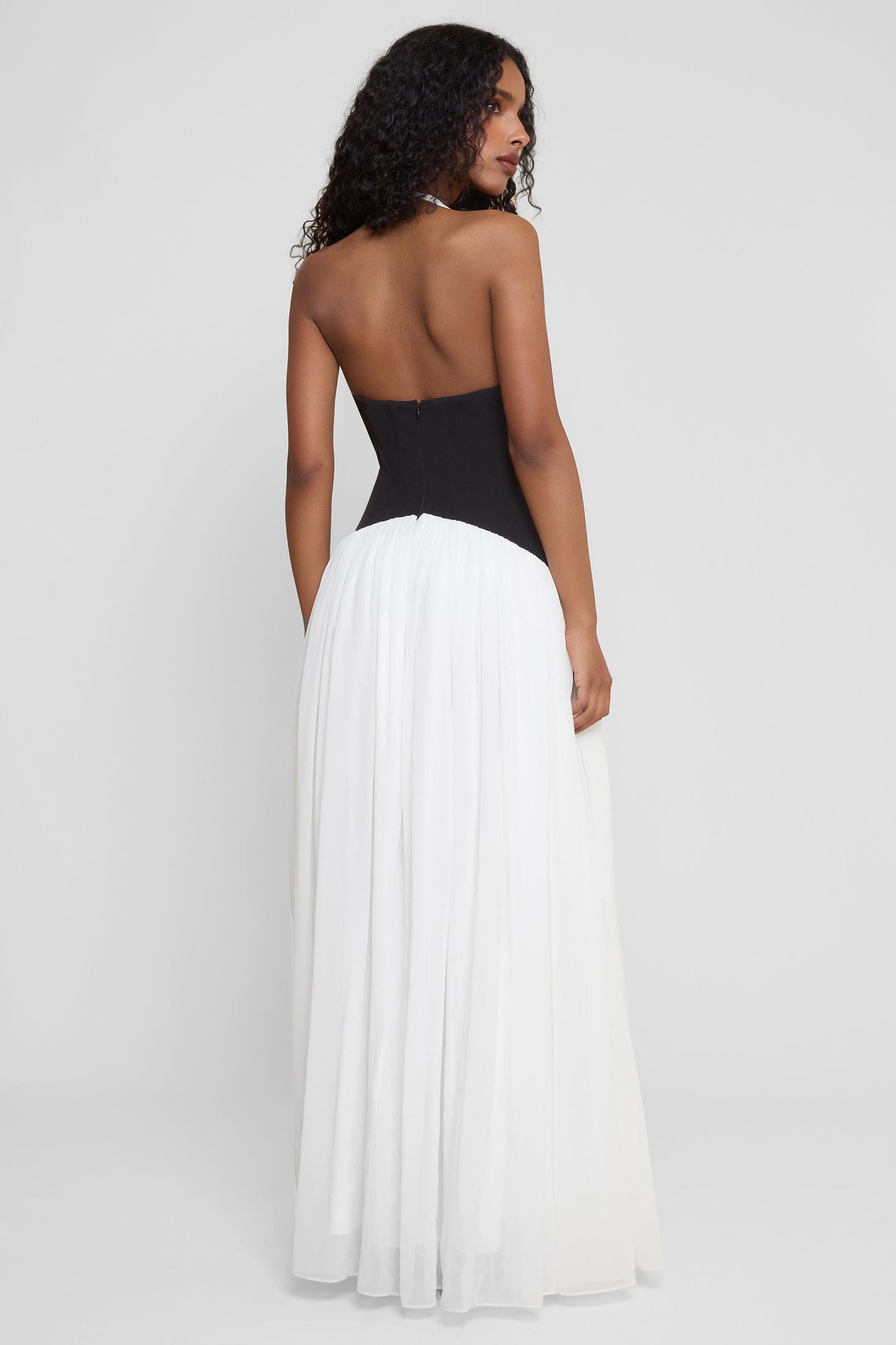 Contrast Corset Maxi Dress - Black & White