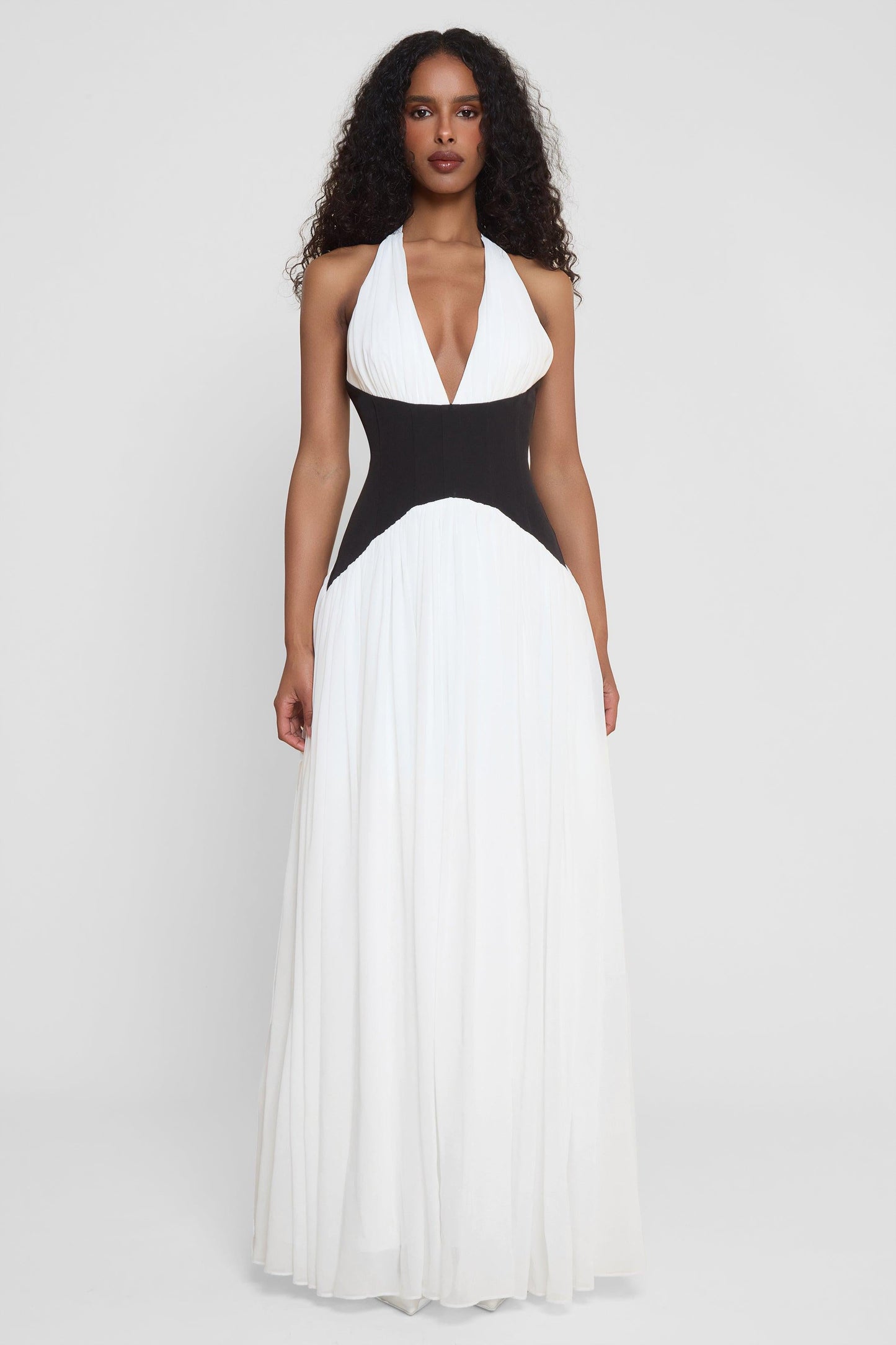 Contrast Corset Maxi Dress - Black & White