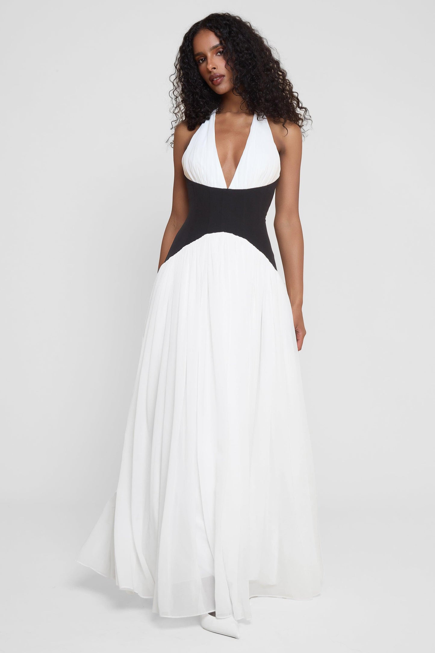 Contrast Corset Maxi Dress - Black & White