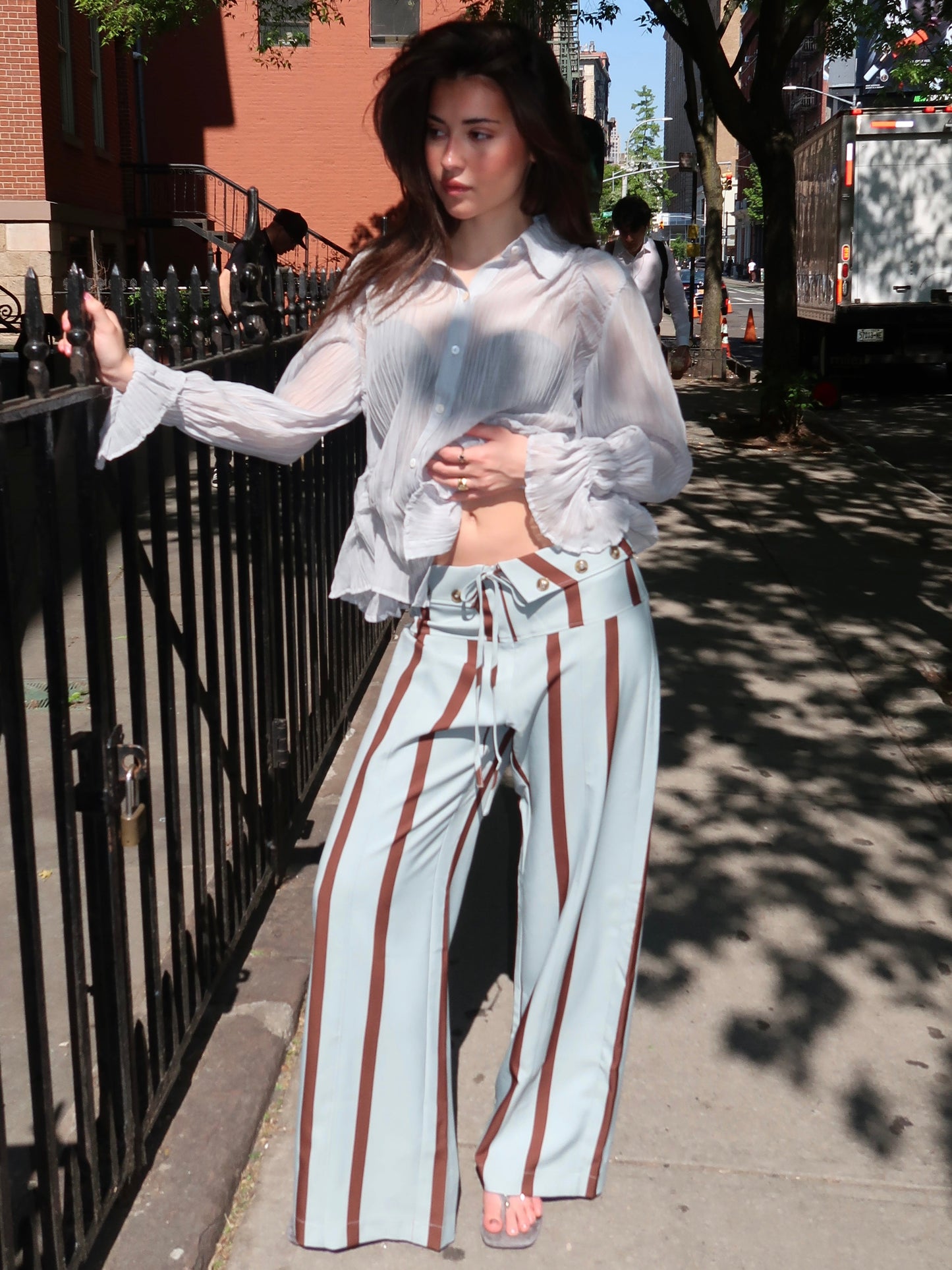 Turquoise Striped Flow Pants