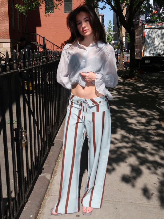 Turquoise Striped Flow Pants