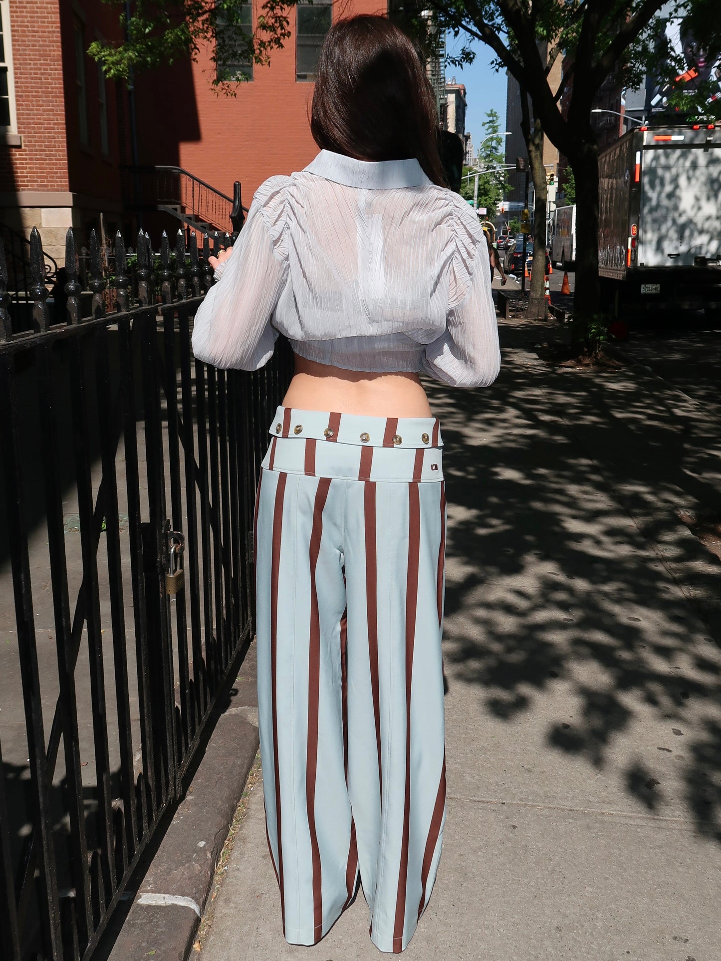 Turquoise Striped Flow Pants
