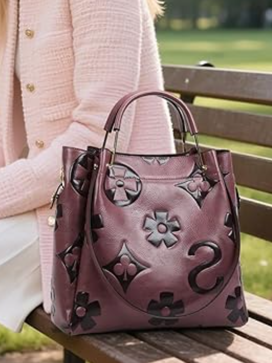 Floral-Embossed Leather Bag