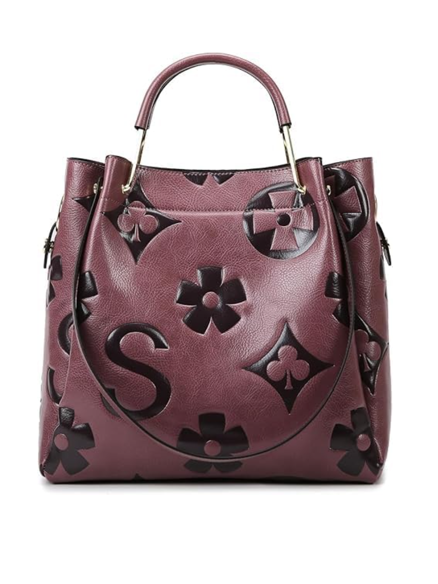 Floral-Embossed Leather Bag