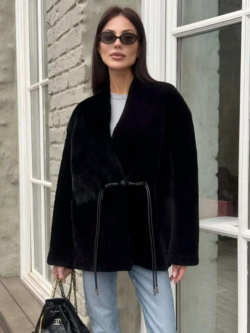 Patchwork women's wool coat with Arctic fox fur