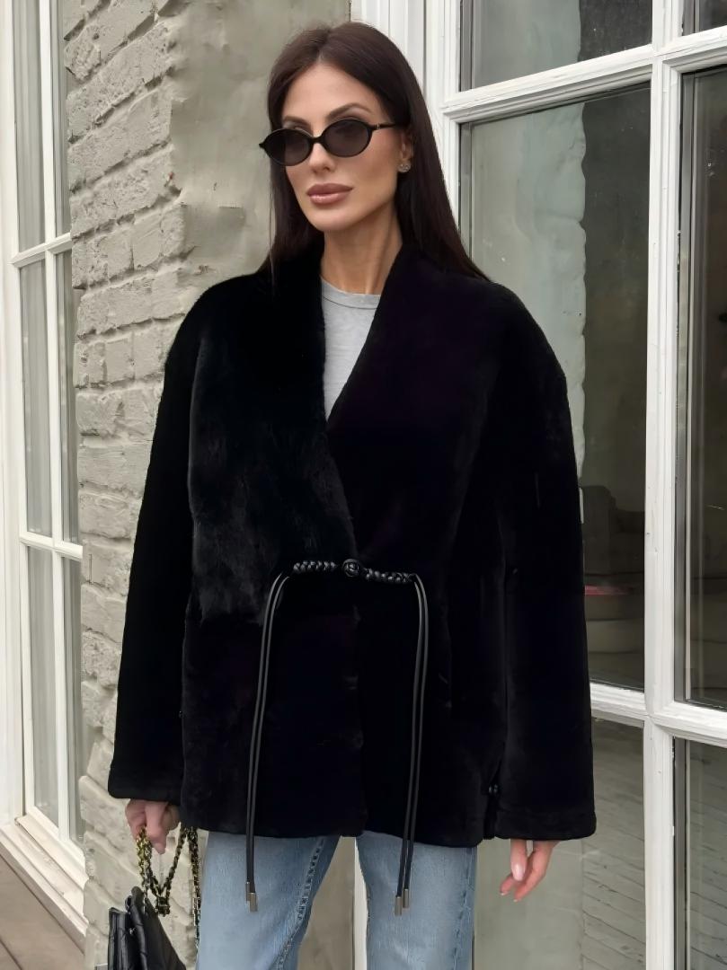 Patchwork women's wool coat with Arctic fox fur