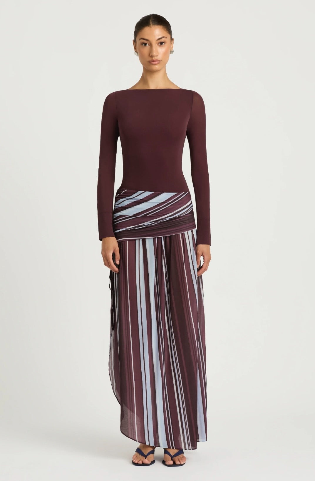 Long Sleeve Maxi Dress in Midnight Stripe